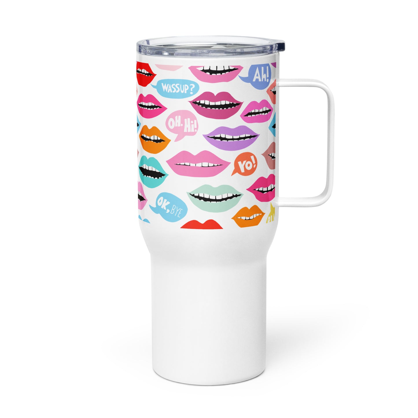 Mouthy Chat Travel mug with a handle